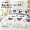 NONE Set Copripiumino 3 Pezzi con Stampa Cuori Bianco e Nero, Set Biancheria da Letto con 2 Federe, Copripiumino Morbido, Senza Piumino