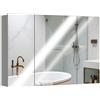 kleankin Armadietto da bagno Kleankin Kleankin con 3 ante a specchio e ripiani regolabili in MDF grigio chiaro. 90 cm x 15 cm x 60 cm H