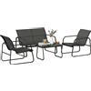 Outsunny Mobili da giardino Outsunny 4 pezzi con divano, poltrone e tavolino, grigio scuro e nero