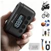 POPDEER P-T01 Mini Pompa Elettrica Portatile per Bici e Moto 150PSI con Valvola Presta e Schrader, Batteria da 1000mAh, Luce e Display LCD