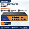 ZoeRax Switch PoE Gigabit ZoeRax a 8 porte con 2 Uplink RJ45 e 1 Porta SFP, VLAN One-Click, Auto MDI/MDIX, Plug and Play per Rete Domestica, Ufficio, Registrazione Videosorveglianza