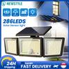 newstyle Luci Solari da Esterno con Sensore di Movimento, Fari di Sicurezza 286 LED 2500LM, Batteria da 1500mAh con Indicatore Visivo di Carica e Modalità, 3 Modalità di Illuminazione, 3 Teste Grandangolari,
