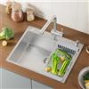 CECIPA max 60 x 49 cm Lavello Cucina Argento Acciaio Inox 304 Vasca Singola con Dispenser Sapone e Cestello Telescopico Nano Texture a Rilievo Antigraffio Sopratop per Cucina Moderna con Sifone