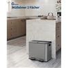 NONE Cestino per rifiuti da cucina, 2x15 L in acciaio inox, bidone a 2 scomparti con pedale e coperchio soft-close, contenitore per rifiuti con piedini e pedali antiscivolo, sistema di smistamento rifiuti,