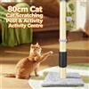NONE Centro Attività e Tiragraffi per Gatti Grigio da 80 cm - Albero Arrampicabile Alto per Gatti con Corda in Sisal, Palla Sospesa e Base Pesante Rivestita in Moquette, Protezione per Mobili e Gioco