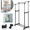 NONE Appendiabiti Regolabile su Ruote, Doppio Appendiabiti Salvaspazio, Stand Mobile per Vestiti, per Camera da Letto, Lavanderia, Armadio e Negozio