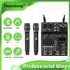 DEPUSHENG Mixer Audio Professionale Depusheng, Mixer Audio a 4 Canali con Doppio Microfono Wireless, Console Mixer con MP3, Bluetooth, Alimentazione Phantom 48V, Interfaccia USB per DJ, Registrazione PC,