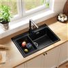 CECIPA max 70 x 46 cm Lavello Cucina Nero Quarzo Composito Pietra Artificiale Vasca Singola con Cestello Resistente al Calore Lavello in Pietra Grande Spazio Sopratop Sifone e Kit di Scarico