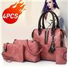 NONE Set di 4 borse da donna vintage in morbida pelle PU, borsa tote di grande capacità, borsa a tracolla, pochette alla moda, portafoglio porta carte con grazioso ciondolo a nappa, kit multiuso per