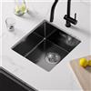 CECIPA max Lavello Cucina Nero Acciaio Inox 40 x 44 cm Vasca Singola Sottotop Fatto a Mano Rivestimento Nano Lavello Compatto per Cucina Piccola Camper Sifone Scarico Kit