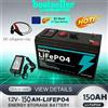 🎁 Batteria al Litio LiFePO4 12V 150Ah, per UPS, Ecoscandaglio per Kayak, Pannello Solare, Giocattoli Elettrici, Scooter, Camper, Barca