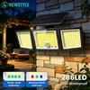 newstyle Luci Solari da Esterno 286 LED con Sensore di Movimento, 3 Modalità di Illuminazione, Impermeabili IP65, Ricarica Solare, Efficienza Energetica ed Ecologiche, Fari di Sicurezza a 3 Teste con Display