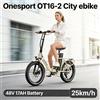 ONESPORT Bicicletta Elettrica per Adulti ONESPORT OT16-2, Motore 250W, Batteria 48V 17Ah, Pneumatici da 20 Pollici, E-bike Urbana, 25 KM/H, Autonomia 120 KM