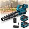 Rinoxar Soffiatore per foglie cordless con motore brushless 850W, 800 m³/h, 180 km/h, 550 CFM, 4 velocità e turbo, doppia batteria 5200mAh, leggero per giardino, patio, garage e polvere