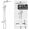 CECIPA max Auralum Colonna doccia termostatica, acciaio inox con rubinetto in ottone, soffione grande da 12 pollici, interasse 0,8-1,24 m, sistema doccia, cromato, quadrato