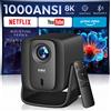 XGODY Proiettore XGODY 1000 ANSI Android 14 Allwinner H726 2+16GB Autofocus Nativo 1080P 8K Beamer Wifi6 BT5.4 Portatile per Film e Uso Esterno