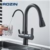 rozin Rubinetto da Cucina con Purificazione dell'Acqua, Nero, Rotazione a 360°, Filtro Acqua, Doccetta Estraibile, Miscelatore a 3 Vie per Acqua Calda e Fredda