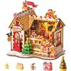 rolife Kit Miniatura Fai-da-Te Casa di Pan di Zenzero Rolife, Casetta delle Bambole a Tema Natalizio con Luci per Decorazioni Domestiche, Regalo Festivo per Famiglia e Amici