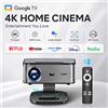 XIWBSY Proiettore Home Cinema 4K 3600 ANSI con Google TV, Proiettore da Soffitto per Esterni BT5.4 360 ° Proiettore Video Rotante 2026
