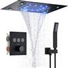 quyanre Sistema Doccia Termostatico con Display Digitale, Soffione a Cascata LED da 14 x 20 Pollici con Doccetta