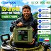 SYPOOE Batteria LiFePO4 12V 100Ah 140Ah 200Ah, Batteria 24V per Barca da Pesca, Kayak, Motore Elettrico da Traina, Echoser, 1792Wh, Portatile, USB QC PD, 6000 Cicli, Bluetooth, BMS, classe A, IP65, batteria