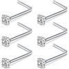 FECTAS 20G Piercing Naso Anello Acciaio Inossidabile Donna Uomo Nose Stud Ring L Forma Piercing Naso 2,5mm Diamond CZ Nostril Argento
