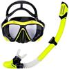 TAFALSPING Set da snorkeling per adulti, asciutto, con maschera e boccaglio, anti-appannamento, vista panoramica a 180° (giallo)