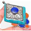Fatto a mano Ciondolo corallo turchese lapislazzuli Bahamas Tibetan Nepalesi Jewelry 3,8" ...