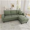 Kuczn Divano angolare modulare 3 posti a forma di L con chaise longue, divano con funzione letto, divano in tessuto di lino di cotone traspirante, gambe in plastica, ideale per soggiorno, appartamenti
