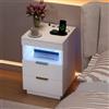 AZJSAHAH Comodino con funzione di ricarica e LED, comodino con cassetti, tavolino da divano stretto con vano portaoggetti, tavolino sottile con luce per camera da letto, soggiorno, divano, ufficio