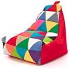 Ecopuf - Pouf Poltrona Sacco Poliestere KEIKO PATCHWORK S/M - Puffo per Sedersi - Pouf Sacco Antistrappo Antimacchia - Pouff con Maniglia - Arredamento Casa - Base Rosso Nc12