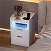 AZJSAHAH Comodino con Funzione di Ricarica e LED, Tavolo da Notte con Cassetti, Tavolo da Salotto Stretto con Spazio di Archiviazione, Tavolino Stretto con Luce per Camera da Letto, Soggiorno, Divano