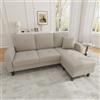 Kuczn Divano angolare modulare 3 posti a forma di L con chaise longue, divano con funzione letto, divano in tessuto di lino di cotone traspirante, gambe in plastica, ideale per soggiorno, appartamenti e