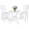Pamapic Set da Bistrot da 3 Pezzi, Set Tavolo e Sedie da Giardino in Alluminio con Foro per Ombrellone, Design Geometrico, Tavolino e Sedie da Balcone, Patio, Veranda, Bordo Piscina, Bianco