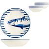 H&H-Set 12 Piatti Fondi, linea Puerto, 20,5 cm, decorazioni a tema marino sui toni del blu, lavabili in lavastoviglie