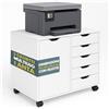 BAKAJI Schedario da Ufficio Porta Stampante Mobile Cassettiera 5 Cassetti 1 Anta Bianco