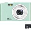 Zelurxx Fotocamera digitale portatile ZELURXX, fotocamera compatta da 32 GB, maneggevole, 48 MP, display HD, obiettivo zoom, schermo IPS, verde