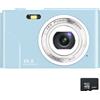 Zelurxx Fotocamera digitale portatile ZELURXX, fotocamera compatta da 32 GB, maneggevole, 48 MP, display HD, obiettivo zoom, schermo IPS, blu