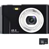 Zelurxx Fotocamera digitale portatile ZELURXX, fotocamera compatta da 32 GB, comoda da impugnare, 48 MP, display HD, obiettivo zoom, schermo IPS, nera