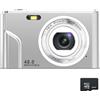 ZELURXX Fotocamera digitale portatile, fotocamera compatta da 32 GB, facile da impugnare, 48 MP, display HD, obiettivo zoom, schermo IPS, argento
