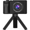 ZELURXX Mini fotocamera digitale con supporto, doppia fotocamera, video 1080p, zoom 4x, filtri di bellezza, giocattolo per bambini e studenti, nero