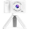 ZELURXX Mini fotocamera digitale con supporto, doppia fotocamera, video 1080p, zoom 4,0x, filtri di bellezza, giocattolo per bambini e studenti, bianco