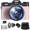 Zelurxx Fotocamera digitale ZELURXX R10 4K, fotocamera da 48 MP per vlogging, autofocus, stabilizzatore d'immagine, schermo ribaltabile a 180 gradi, zoom digitale 16x, ideale per viaggi e foto, rosa
