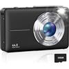 ZELURXX fotocamera digitale per bambini 1080P 44MP, zoom 16x, schermo da 2,4 pollici, mini fotocamera compatta, stabilizzazione dell'immagine, selfie, tascabile, nera