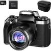Zelurxx Fotocamera digitale 4K ZELURXX, fotocamera touchscreen da 64 MP, zoom digitale 16x, fotocamera compatta con messa a fuoco automatica, scheda TF da 32 GB, panno per obiettivi, borsa per fotocamera, nero