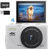 ZELURXX videocamera per vlogging 4K con WLAN e flash, fotocamera digitale da 64MP per bambini e principianti con display ribaltabile