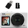 ZELURXX 64GB CCD Fotocamera Digitale 5K 80MP con Zoom 18X Doppio Display Autofocus per Foto Video Viaggi Vlog, Bianco
