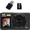 ZELURXX 64GB CCD Fotocamera Digitale 5K 80MP con Zoom 18X Doppio Display Autofocus per Foto Video Viaggi Vlog, Nero