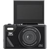 Zelurxx Fotocamera ZELURXX 5K, fotocamera digitale da 64 GB con schermo orientabile, zoom 18x, 6400 W, Wi-Fi, qualità HD, nera