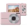 AIORBER Fotocamera digitale per bambini 44MP 1080P, zoom 16x, display 2,4", stabilizzazione dell'immagine, selfie, mini fotocamera compatta, antiurto, rosa